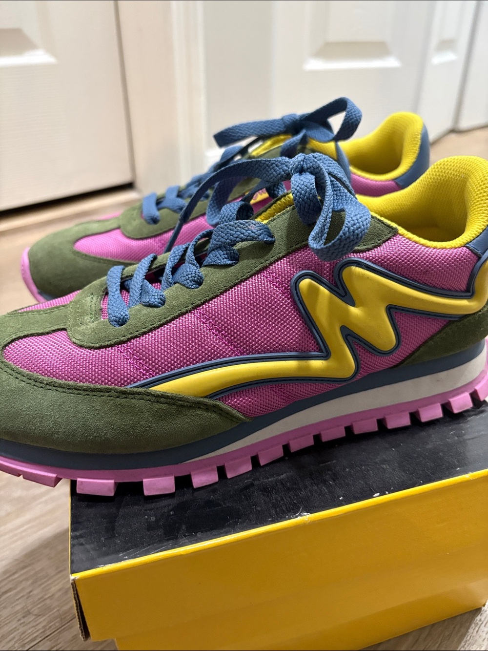 Marc Jacobs Pink, Olive & Yellow Retro Lace-Up Sneakers - Picture 2 of 3
